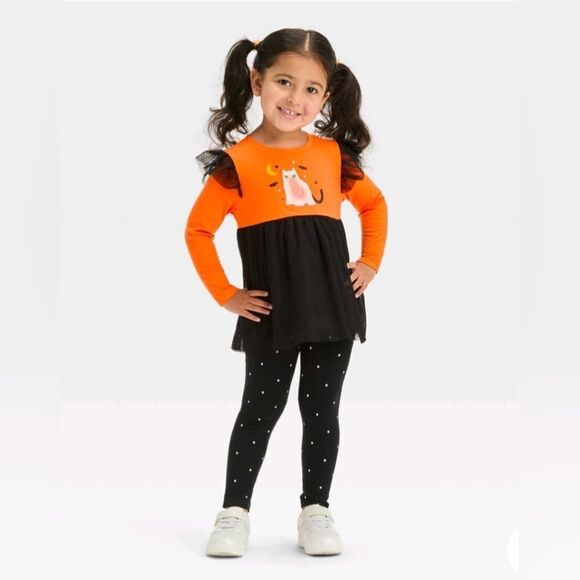 Nwt Cat & Jack Halloween Girl's Tulle Tutu Tunic and Leggings Outfit - Picture 1 of 8